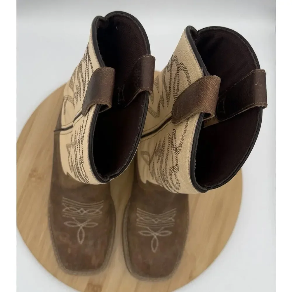 Cowboy Legend Brown Leather Western Boots Square Toe Youth Size 5